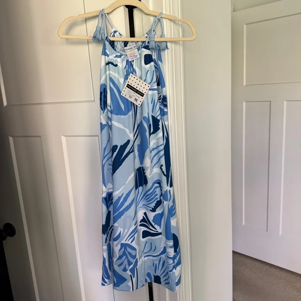 NWT Gretchen Scott Blue Sleeveless Dress Tie Shoulder Short‎